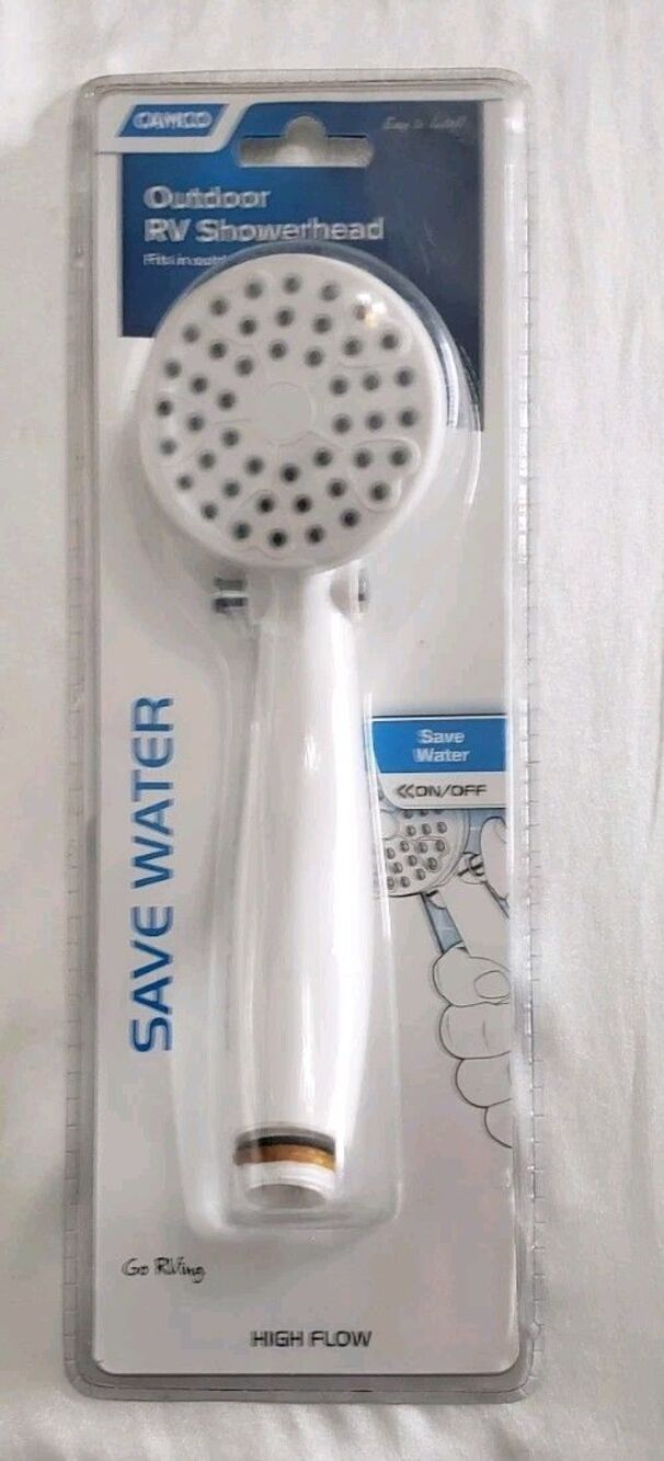 Camco 44023 High Flow Outdoor RV Shower Head White with On / Off Valve
